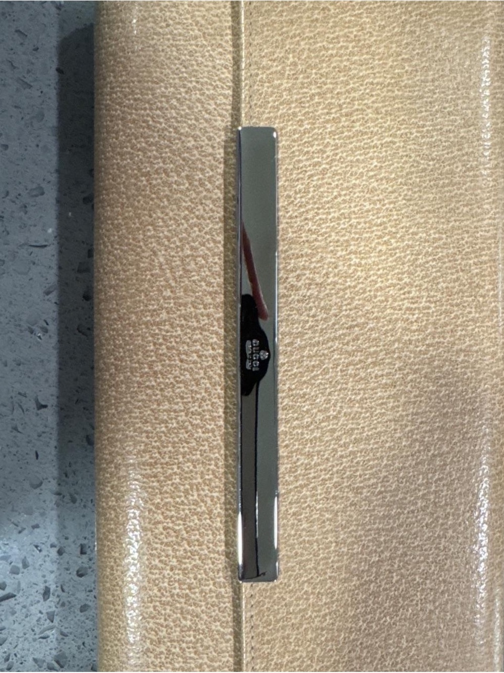 Gucci Beige Textured Clutch with Silver Accent